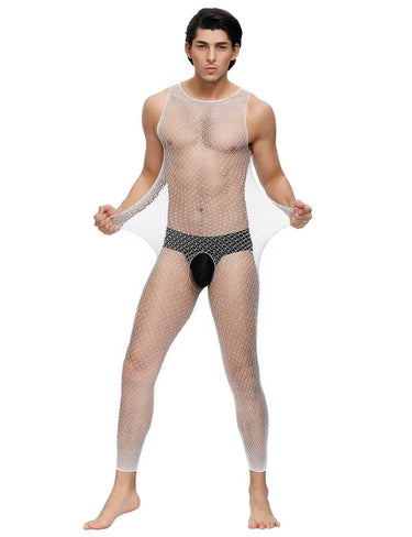 Scandals Sheer White Fishnet Bodystocking Menswear Scandals Lingerie